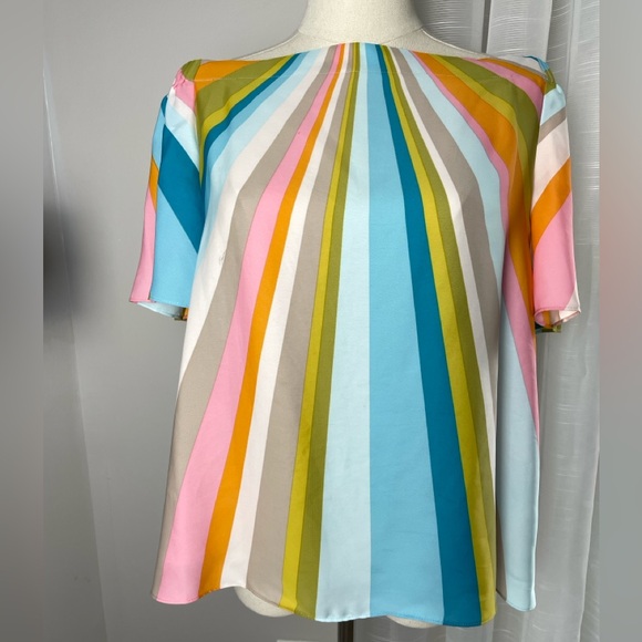 Trina Turk Loveable Off the Shoulder Multicolor Bright Striped Summer Top Small - Picture 5 of 15